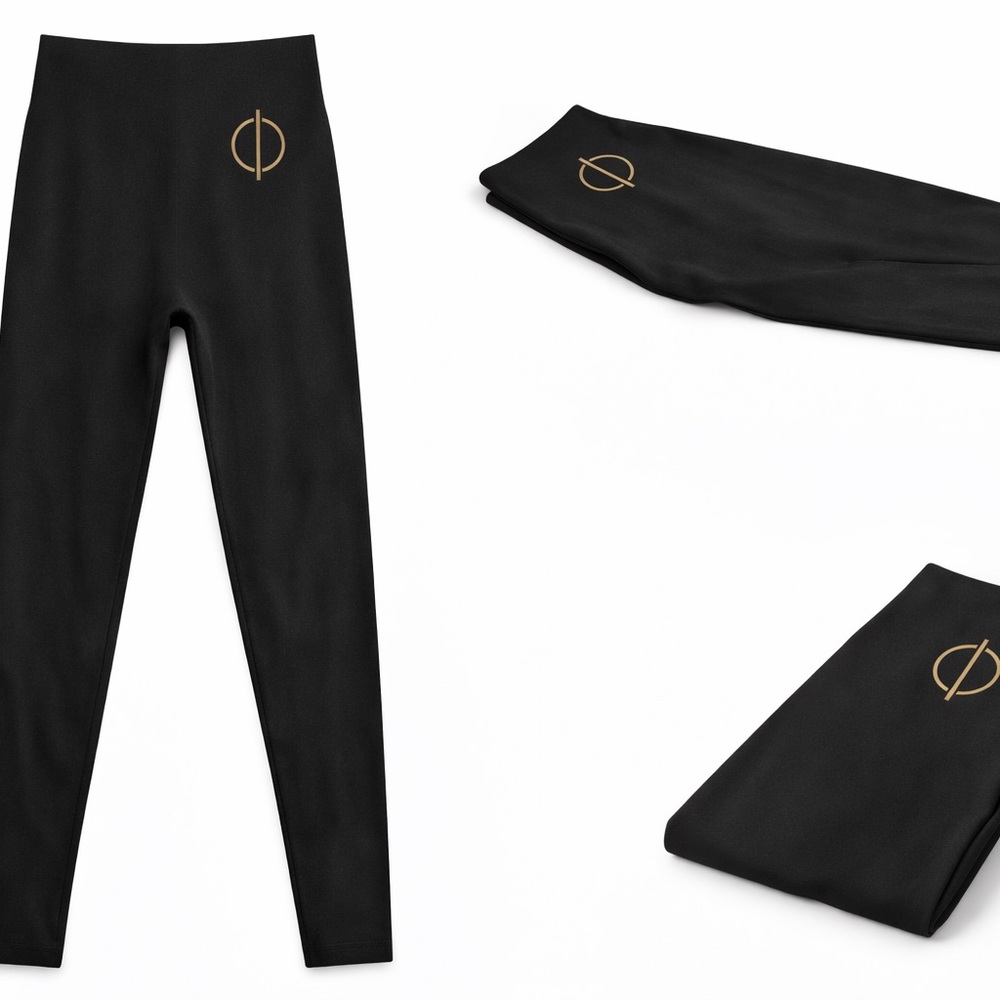 Black High-Waisted Wool Leggings | Minimal Gold Symbol | Full Length